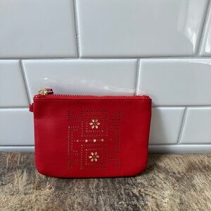 Red Leather Clutch with Gold Accents